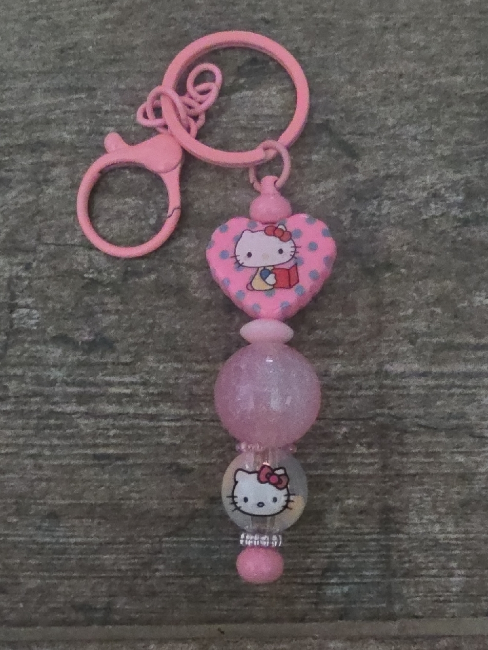 Pink Heart Hello Kitty Keychain With Glitter Bead. NWT